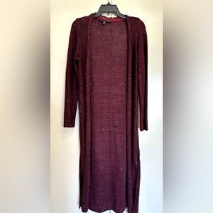 WHBM Long Burgundy Duster Sweater With Sequins
